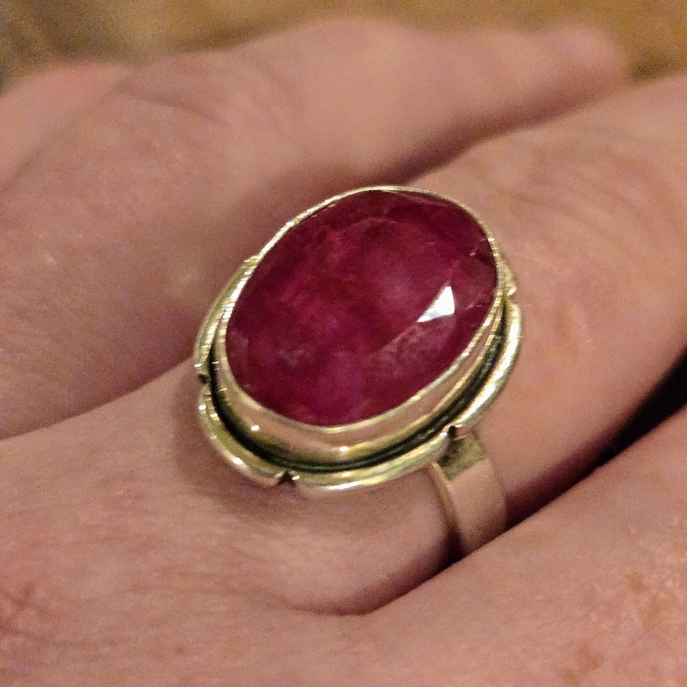 Sterling Silver Ruby Statement Ring Size 6.5 - image 5